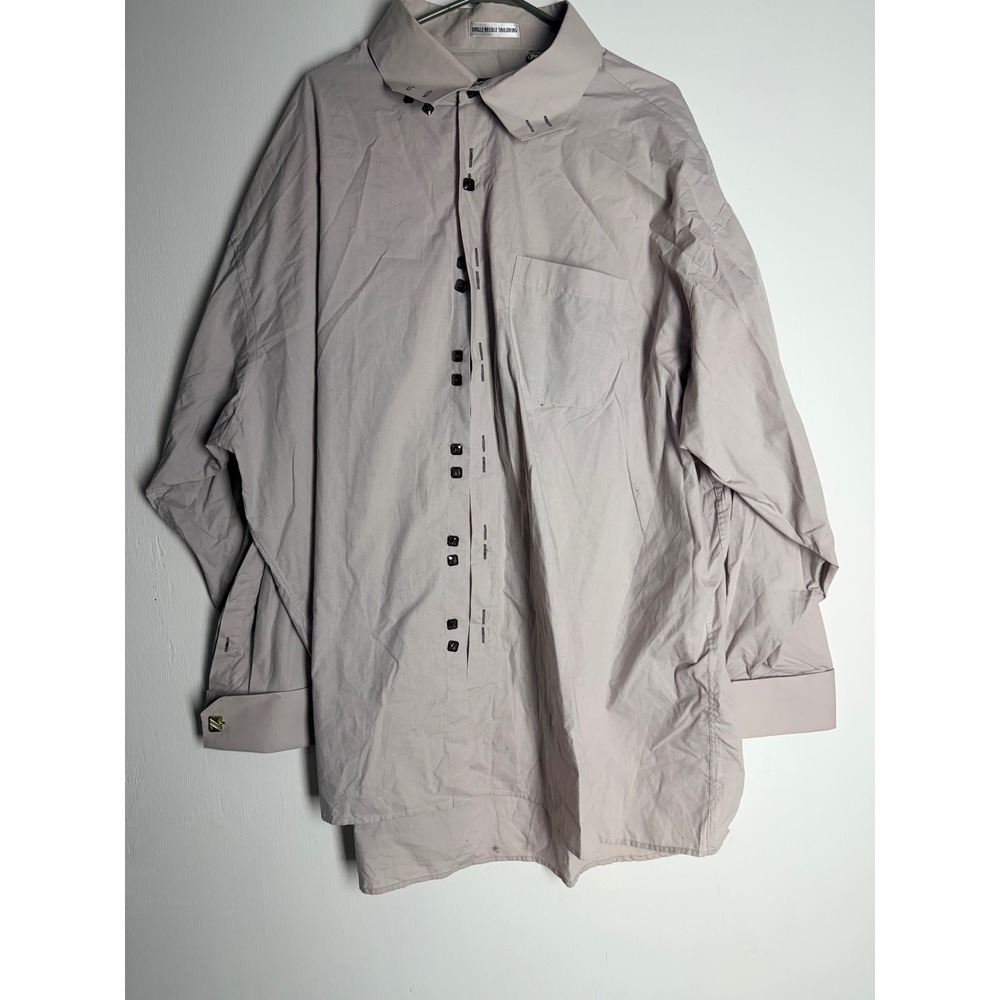 Bruno Conte Men Beige Button Down Dress Shirt Single Needle Tailoring 20.5 36 37